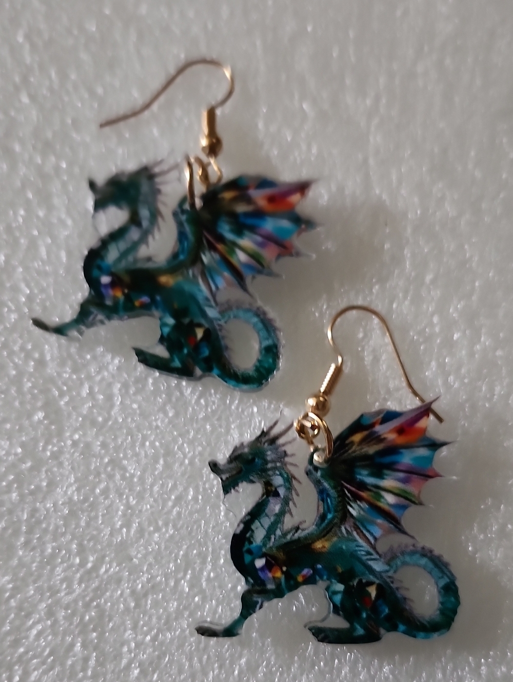 Hand Crafted Teal Dragon Wing Earrings